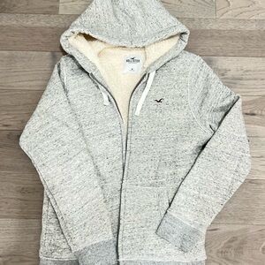 Hollister Light Gray Sherpa-Lined Hoodie